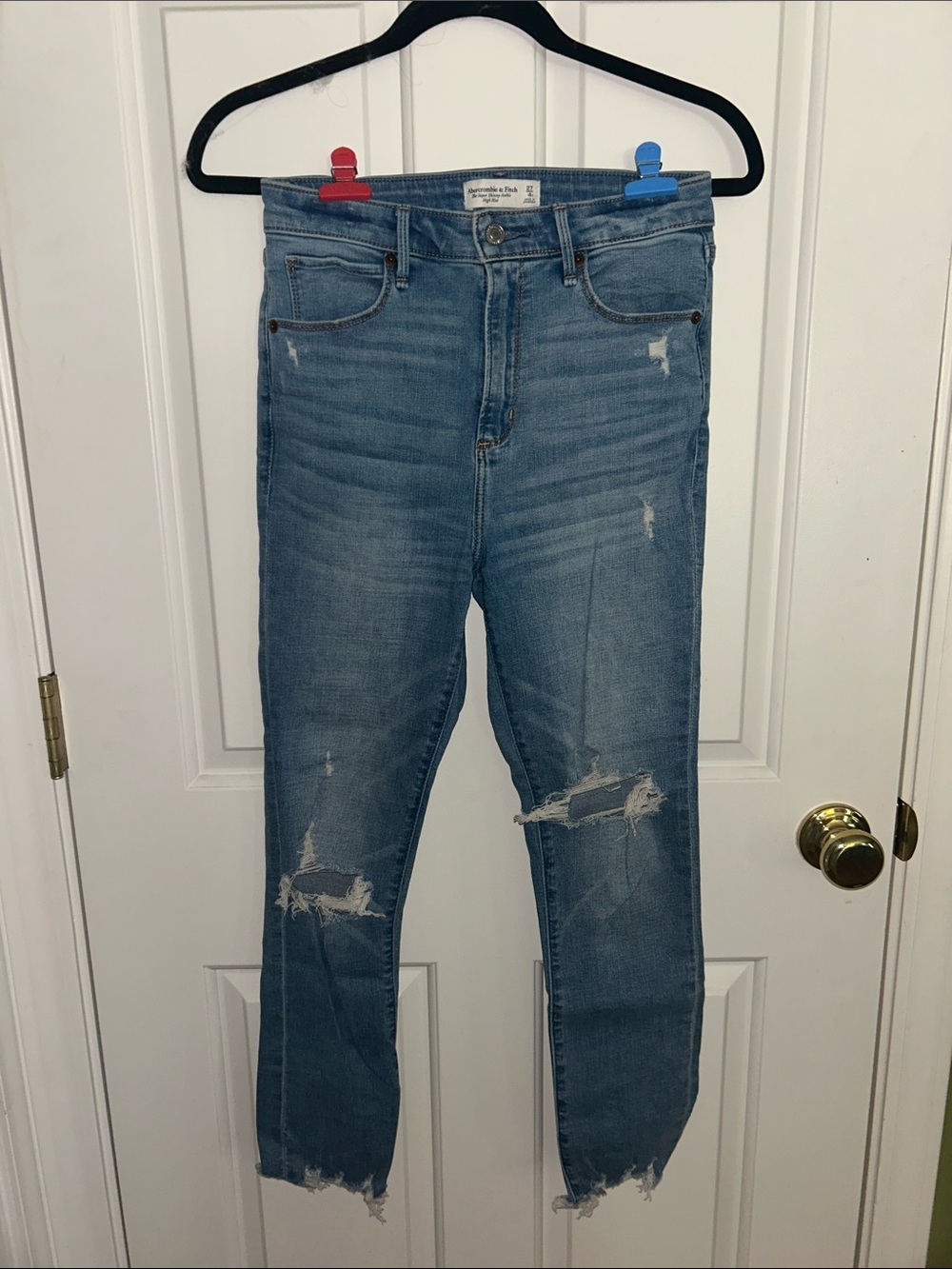 Abercrombie - Super Skinny Ankle High Rise Distressed Jeans - Light Blue